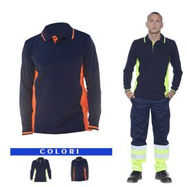 Polo unisex manica lunga con fianchi e costine fluorescenti