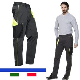 Pantalone multitasche da lavoro con inserti fluorescenti