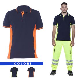 Polo unisex manica corta con dettagli fluorescenti